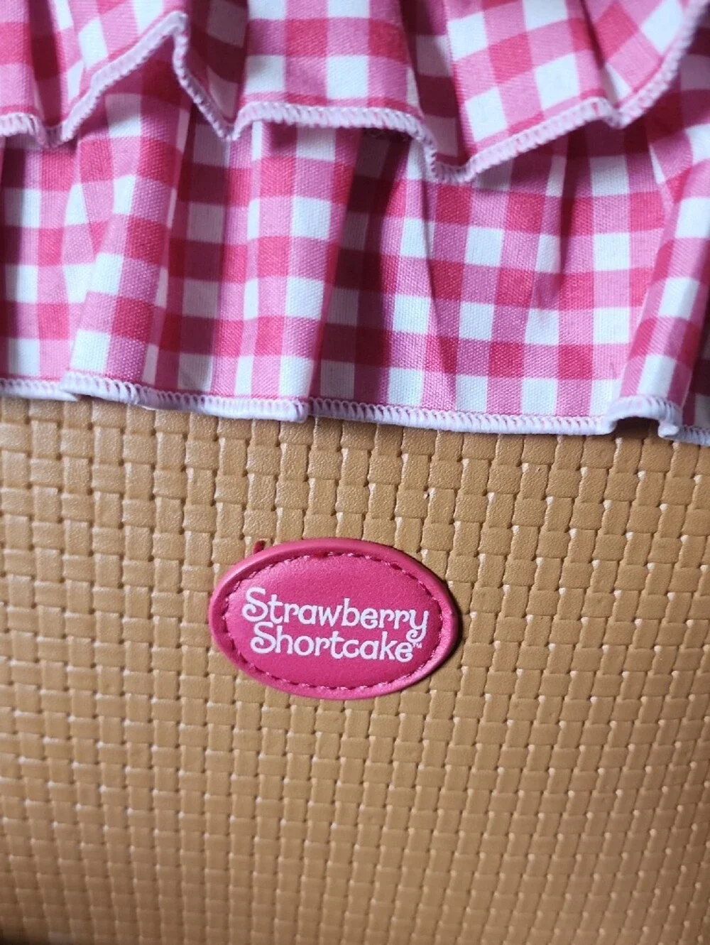 Strawberry Shortcake & Custard Cat Gingham Basket Crossbody Bag